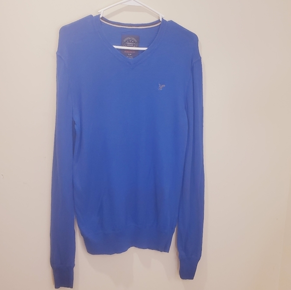 American Eagle Men's long sleeve V Neck Blue 100% cotton sweater size S - Picture 2 of 8